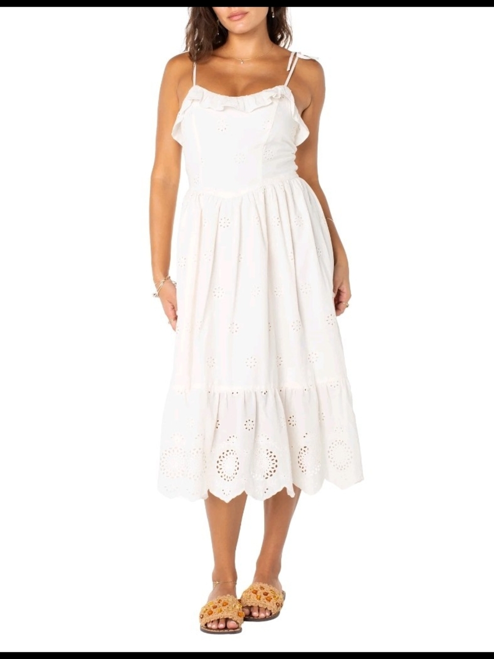 Celebrity Pink Womens Tie Strap Eyelet Midi Dress NWT